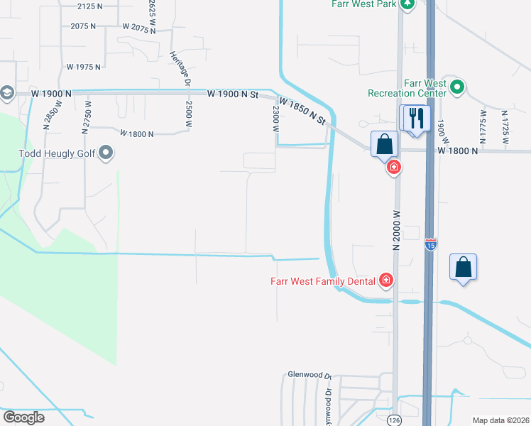 map of restaurants, bars, coffee shops, grocery stores, and more near North 2300 West Street in Farr West