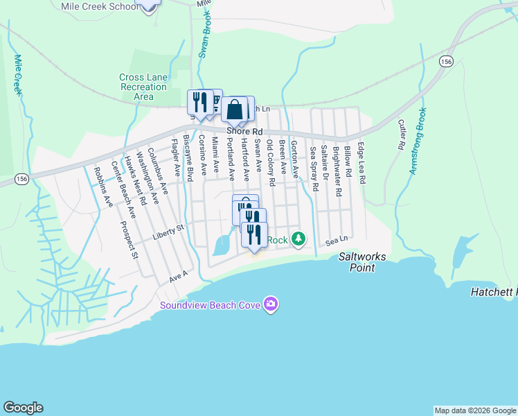 map of restaurants, bars, coffee shops, grocery stores, and more near 41 Swan Avenue in Old Lyme