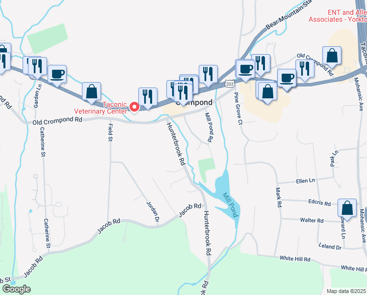 map of restaurants, bars, coffee shops, grocery stores, and more near 2463 Bound Brook Lane in Yorktown Heights
