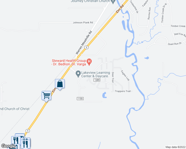 map of restaurants, bars, coffee shops, grocery stores, and more near 2668 Elm Road in Warren