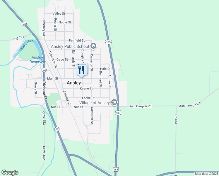 map of restaurants, bars, coffee shops, grocery stores, and more near 720 Adrian Street in Ansley