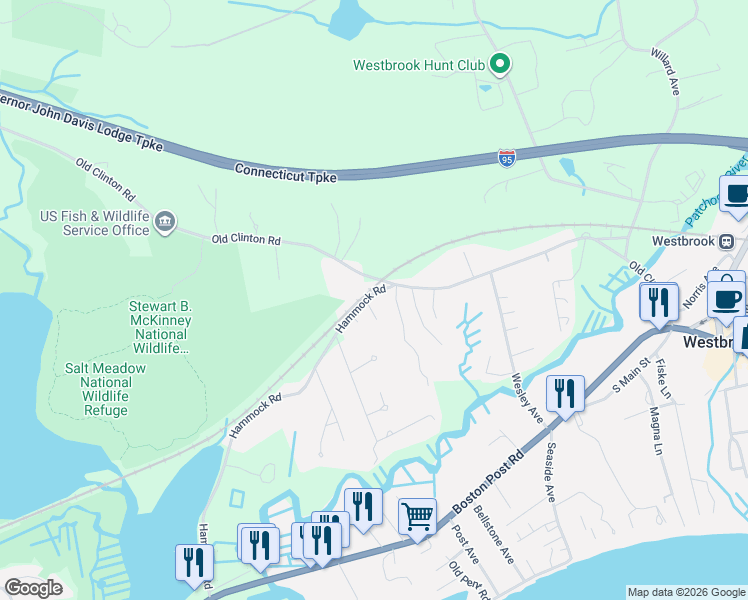 map of restaurants, bars, coffee shops, grocery stores, and more near 957 Old Clinton Road in Westbrook