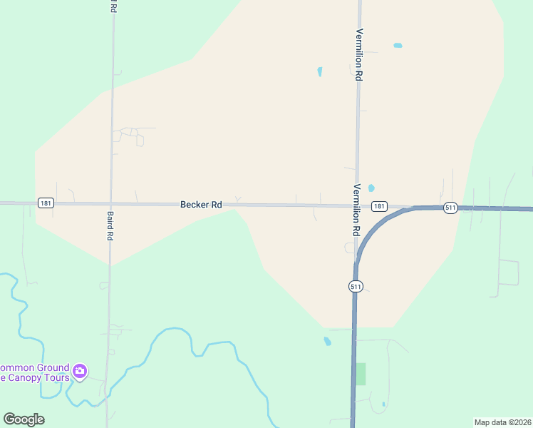 map of restaurants, bars, coffee shops, grocery stores, and more near 50842 Becker Road in Oberlin