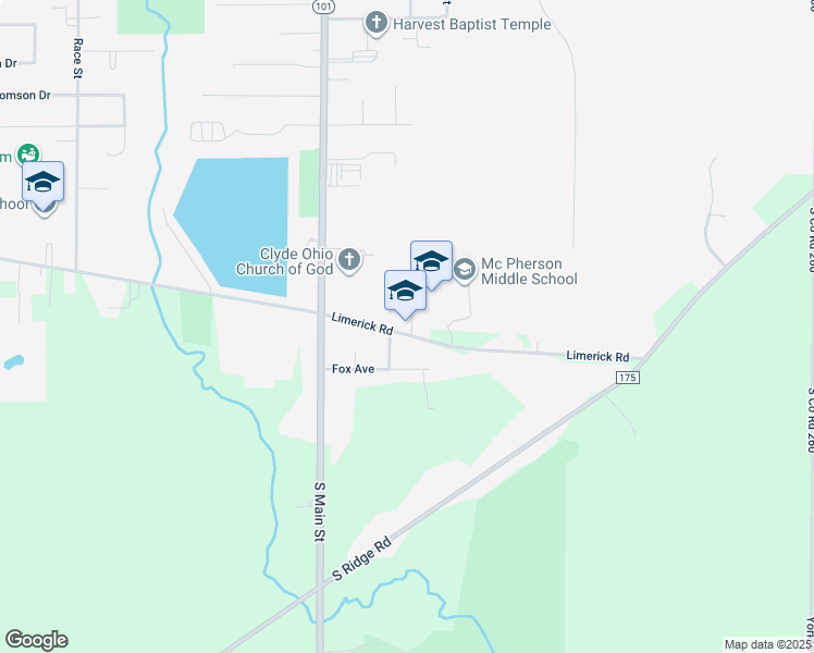 map of restaurants, bars, coffee shops, grocery stores, and more near in Clyde