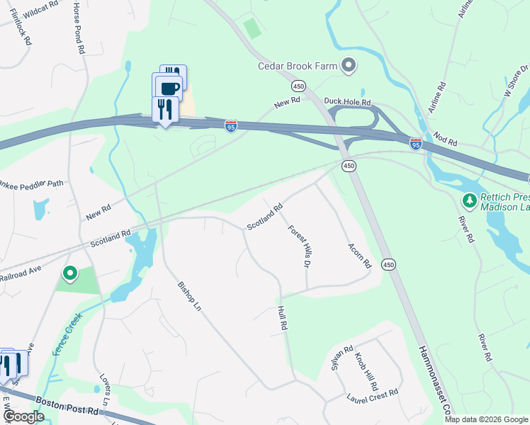 map of restaurants, bars, coffee shops, grocery stores, and more near 139 Scotland Road in Madison