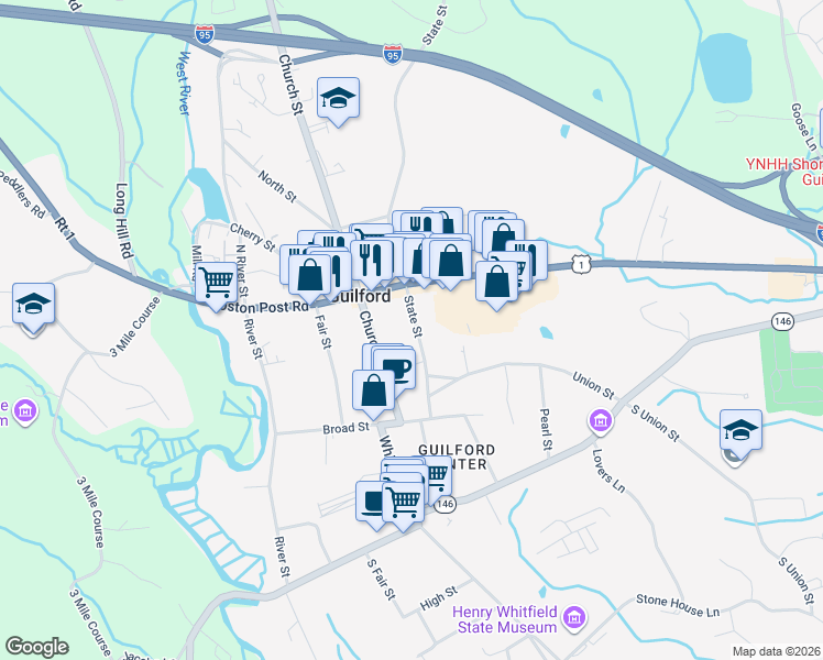 map of restaurants, bars, coffee shops, grocery stores, and more near in Guilford