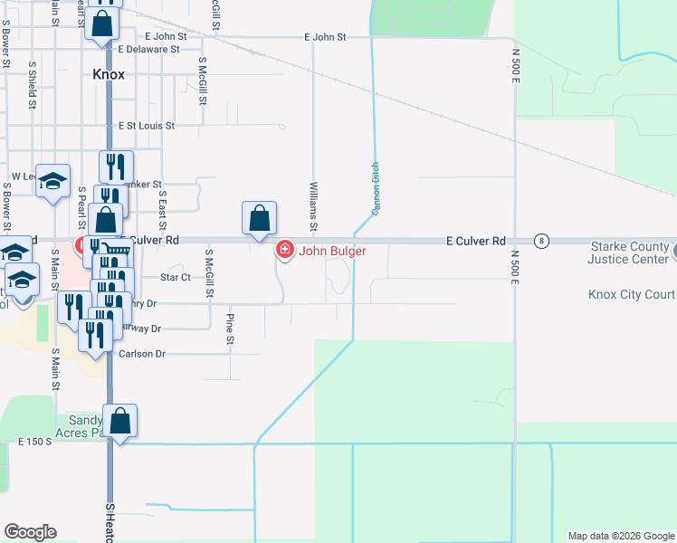 map of restaurants, bars, coffee shops, grocery stores, and more near 1004 Virginia Lane in Knox