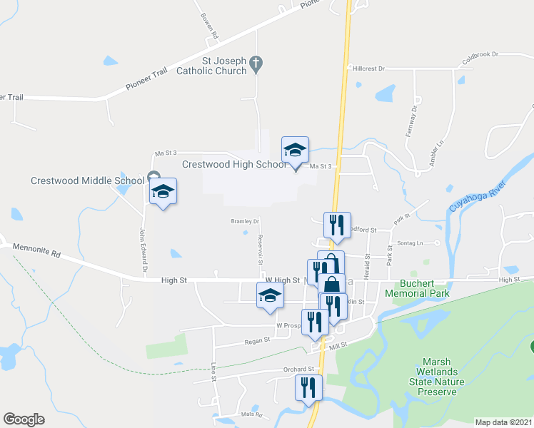 map of restaurants, bars, coffee shops, grocery stores, and more near 10850 Reservoir Street in Mantua