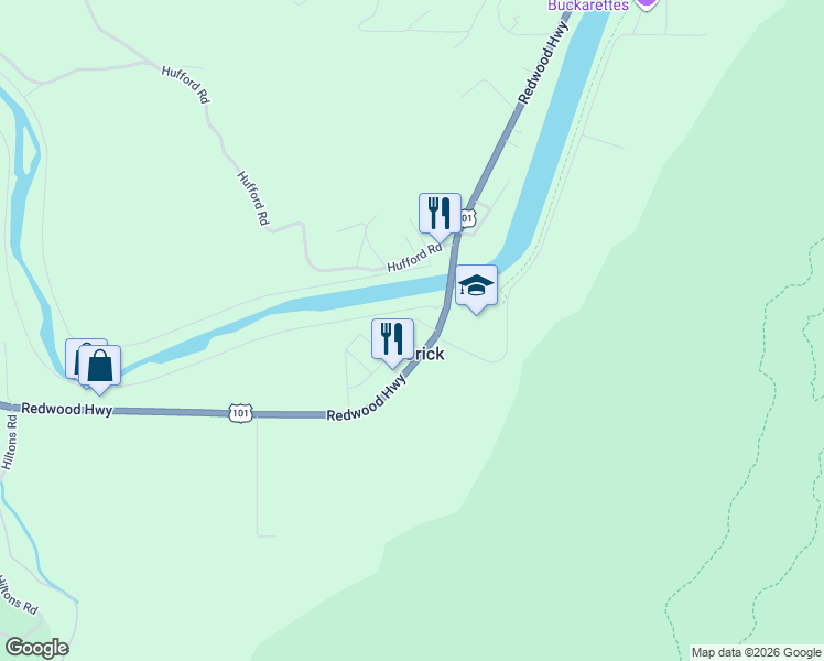 map of restaurants, bars, coffee shops, grocery stores, and more near 30 Toad Ln in Orick
