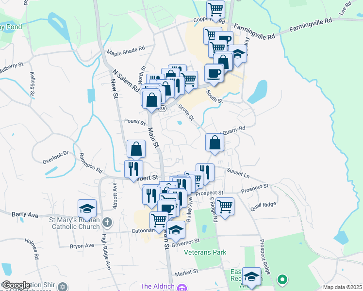 map of restaurants, bars, coffee shops, grocery stores, and more near 10 Lawson Lane in Ridgefield