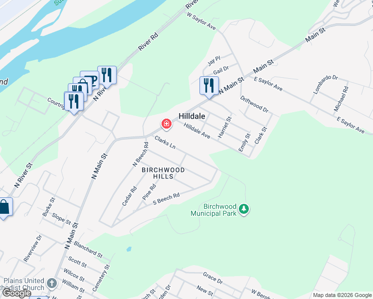 map of restaurants, bars, coffee shops, grocery stores, and more near 26 Clark Lane in Wilkes-Barre