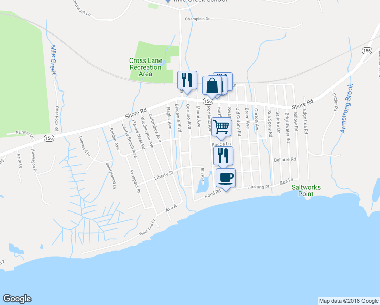 map of restaurants, bars, coffee shops, grocery stores, and more near 36 Corsino Avenue in Old Lyme