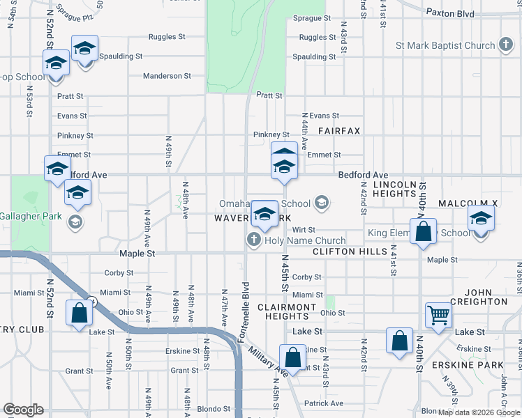 map of restaurants, bars, coffee shops, grocery stores, and more near 4535 Spencer Street in Omaha
