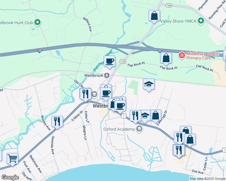 map of restaurants, bars, coffee shops, grocery stores, and more near 73 Knothe Lane in Westbrook