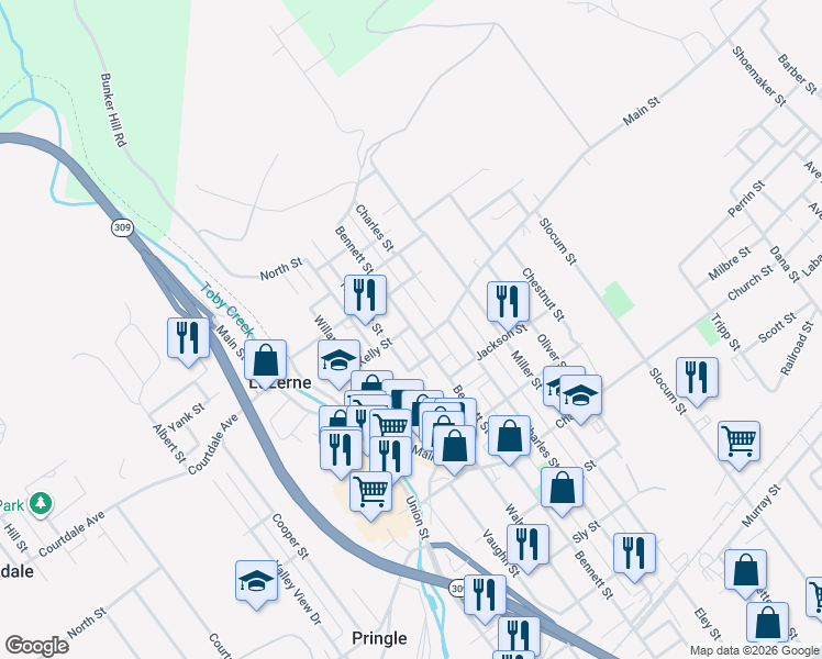 map of restaurants, bars, coffee shops, grocery stores, and more near in Luzerne