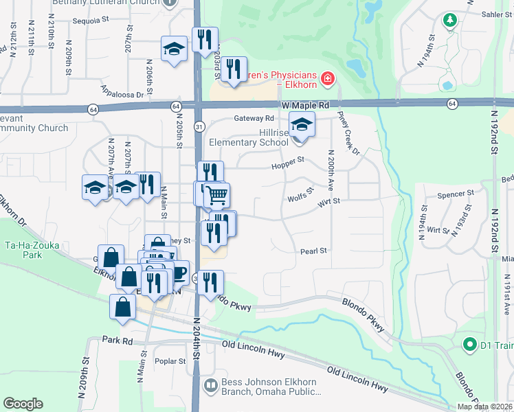 map of restaurants, bars, coffee shops, grocery stores, and more near in Omaha