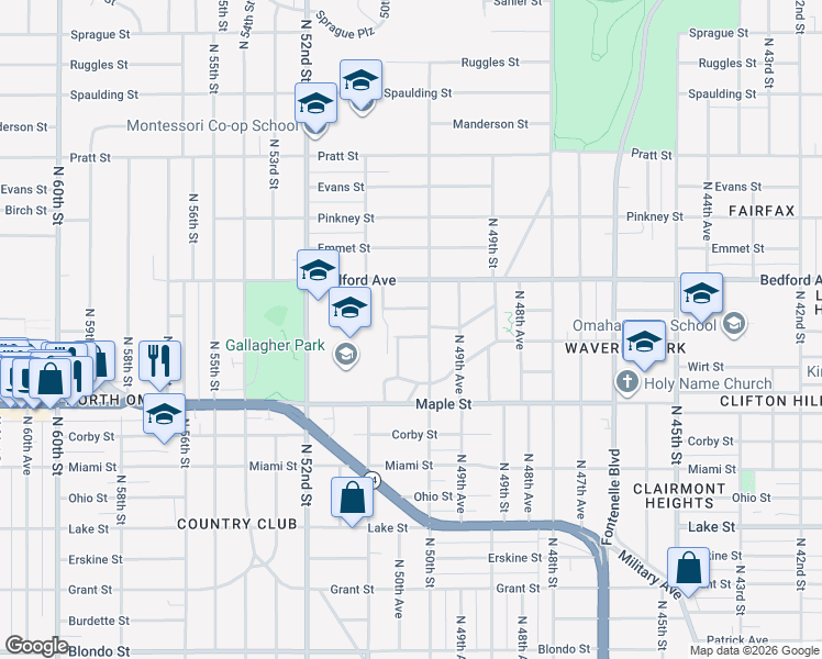 map of restaurants, bars, coffee shops, grocery stores, and more near 5013 Spencer Street in Omaha