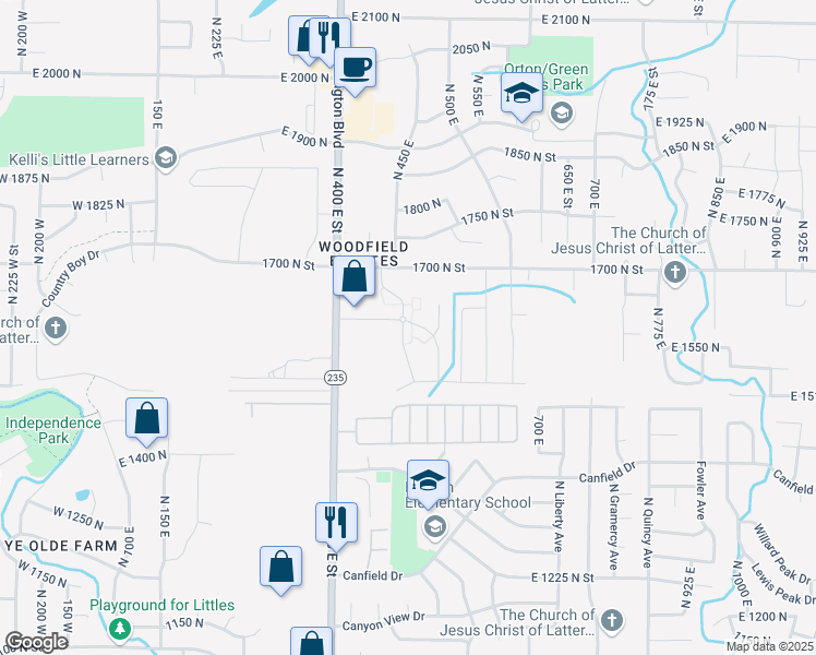 map of restaurants, bars, coffee shops, grocery stores, and more near 1622 North 450 East in North Ogden