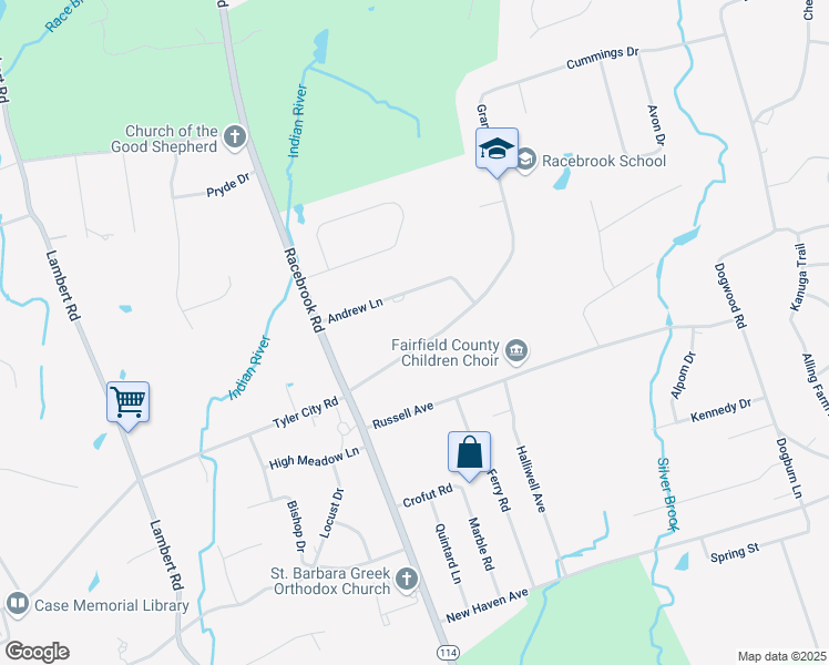 map of restaurants, bars, coffee shops, grocery stores, and more near 42 Grannis Road in Orange
