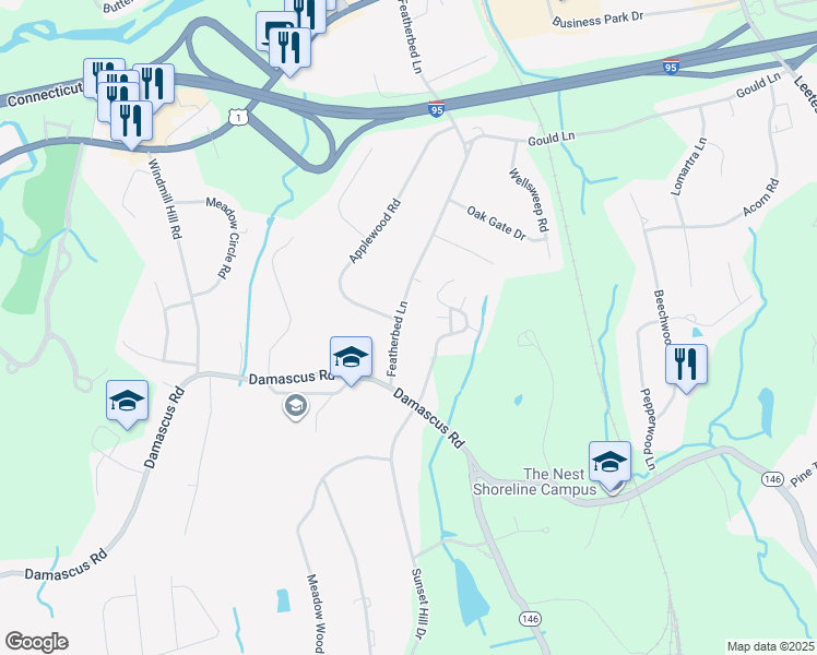 map of restaurants, bars, coffee shops, grocery stores, and more near 8 Hunting Ridge Farms Road in Branford