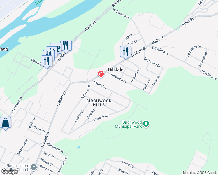 map of restaurants, bars, coffee shops, grocery stores, and more near 26 Clark Lane in Wilkes-Barre