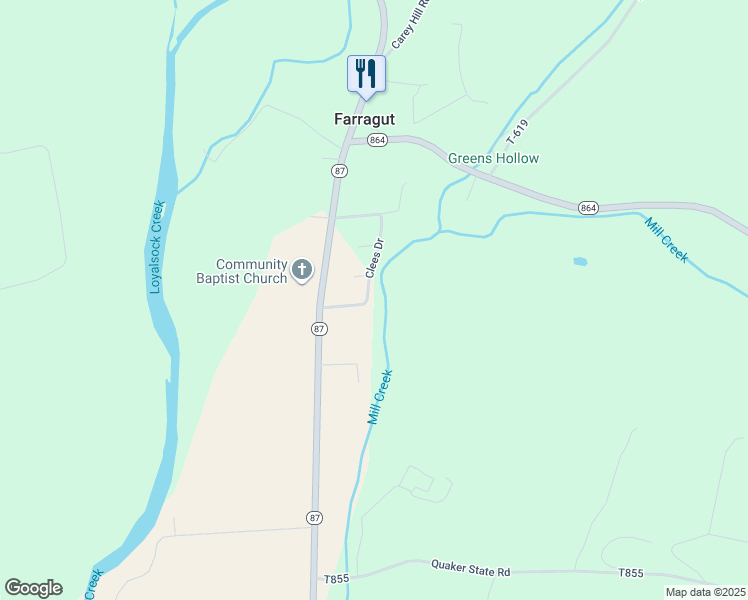 map of restaurants, bars, coffee shops, grocery stores, and more near 1-61 Clees Drive in Montoursville