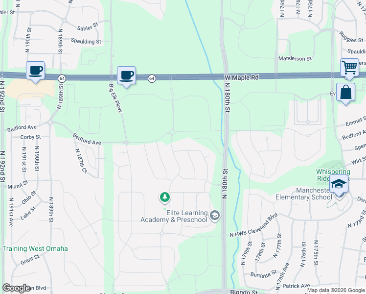 map of restaurants, bars, coffee shops, grocery stores, and more near 3306 North 180th Street in Omaha