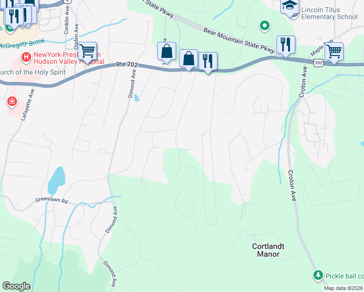map of restaurants, bars, coffee shops, grocery stores, and more near 43 Forest Avenue in Cortlandt