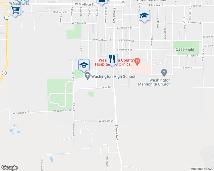 map of restaurants, bars, coffee shops, grocery stores, and more near 221 Sitler Drive in Washington