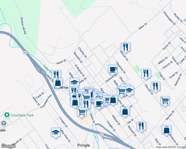 map of restaurants, bars, coffee shops, grocery stores, and more near in Luzerne