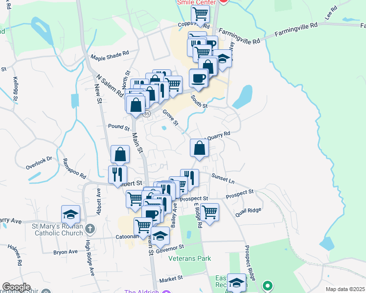 map of restaurants, bars, coffee shops, grocery stores, and more near 12 Keeler Close in Ridgefield