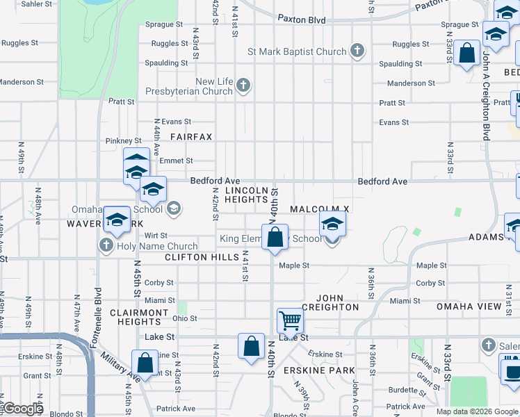 map of restaurants, bars, coffee shops, grocery stores, and more near 4022 Spencer Street in Omaha