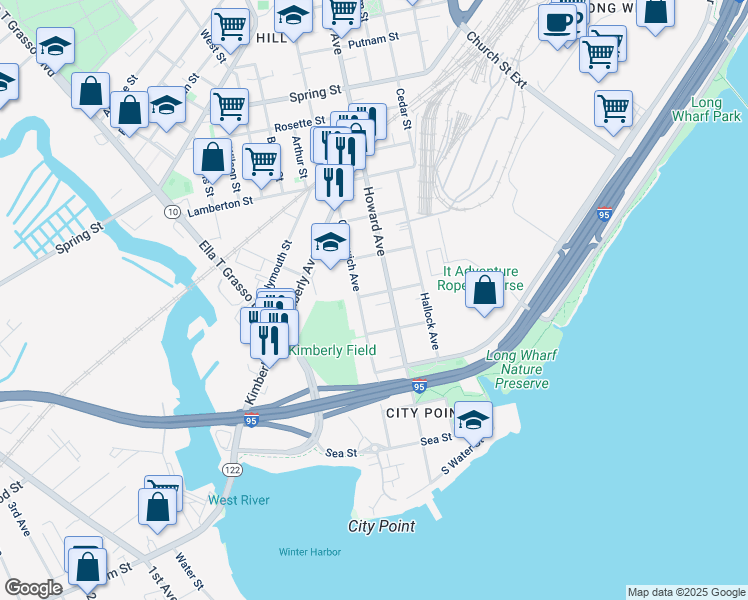 map of restaurants, bars, coffee shops, grocery stores, and more near 236 Howard Avenue in New Haven