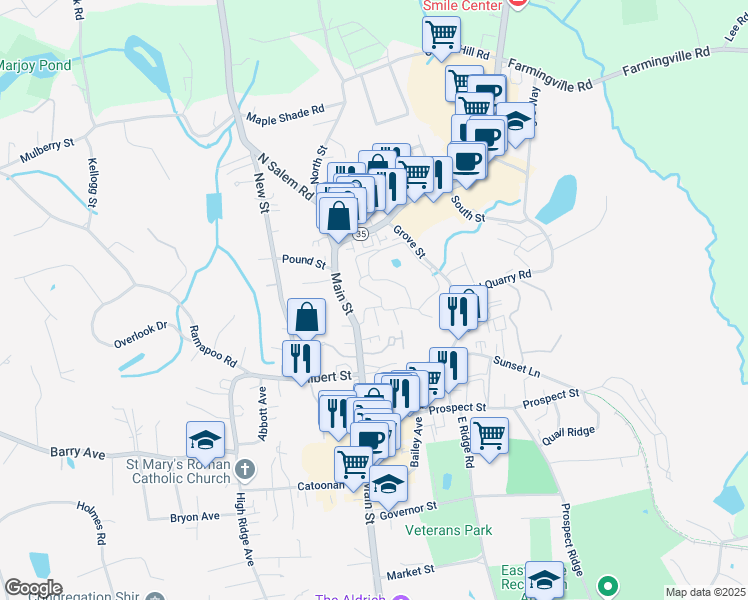 map of restaurants, bars, coffee shops, grocery stores, and more near 119 Olcott Way in Ridgefield