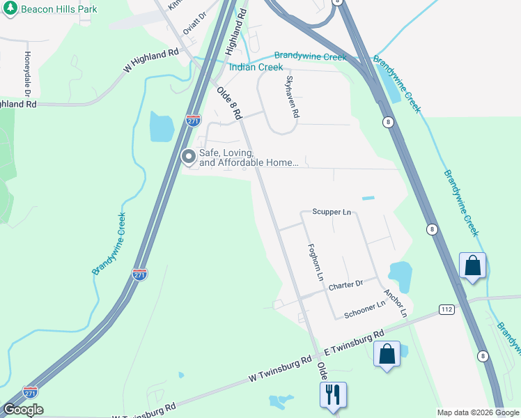map of restaurants, bars, coffee shops, grocery stores, and more near 8210 Olde 8 Rd in Northfield
