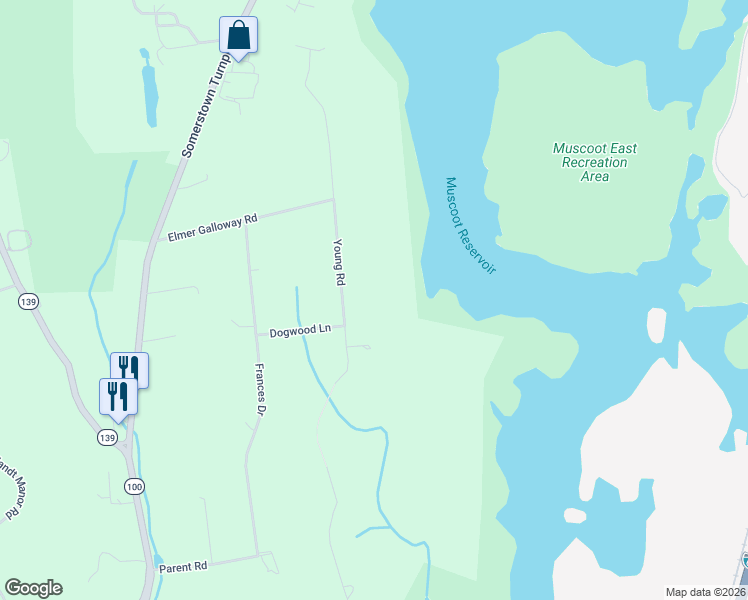 map of restaurants, bars, coffee shops, grocery stores, and more near 16 Young Road in Katonah