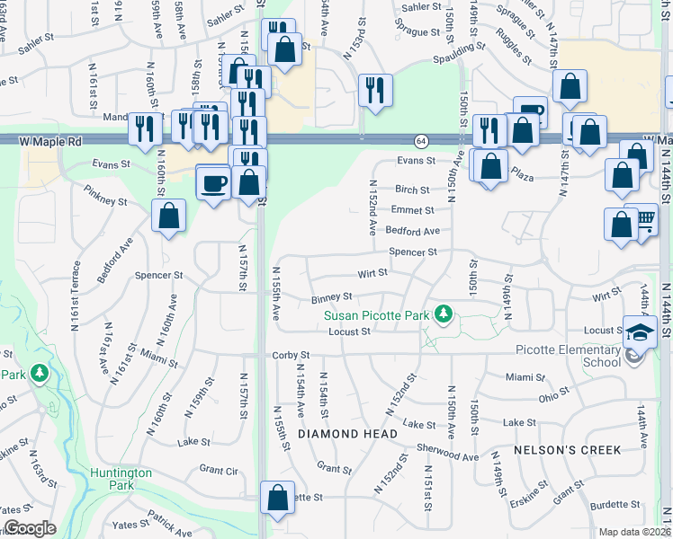 map of restaurants, bars, coffee shops, grocery stores, and more near 15308 Wirt Street in Omaha