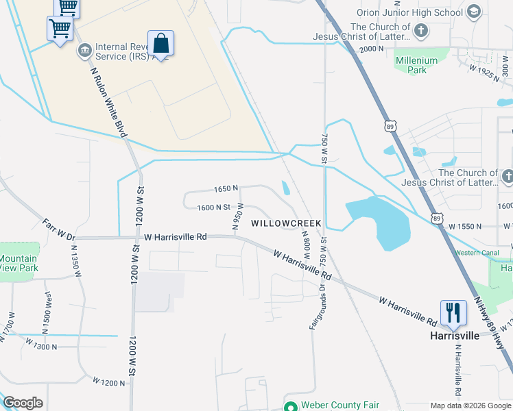 map of restaurants, bars, coffee shops, grocery stores, and more near 918 West 1600 North in Ogden
