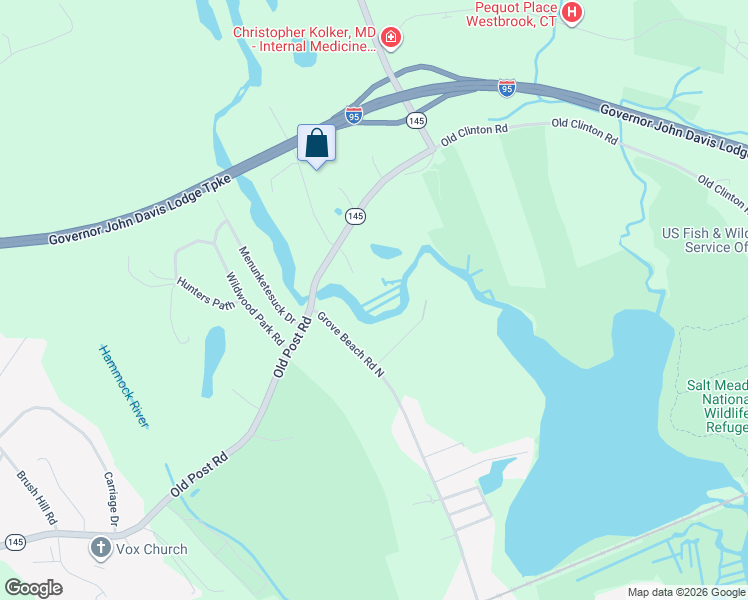 map of restaurants, bars, coffee shops, grocery stores, and more near 57 Nolin Road in Westbrook