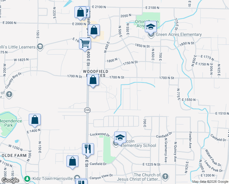 map of restaurants, bars, coffee shops, grocery stores, and more near 1639 North 475 East in North Ogden