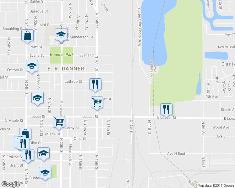 map of restaurants, bars, coffee shops, grocery stores, and more near 3111 North 14th Avenue in Omaha