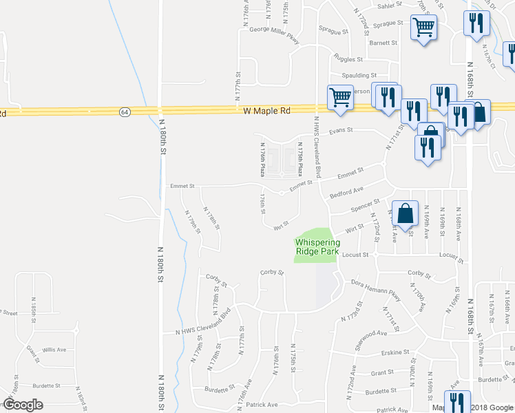 map of restaurants, bars, coffee shops, grocery stores, and more near 3122 North 176th Street in Omaha
