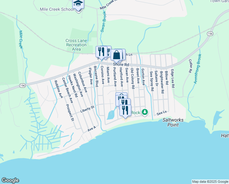 map of restaurants, bars, coffee shops, grocery stores, and more near 37 Portland Avenue in Old Lyme