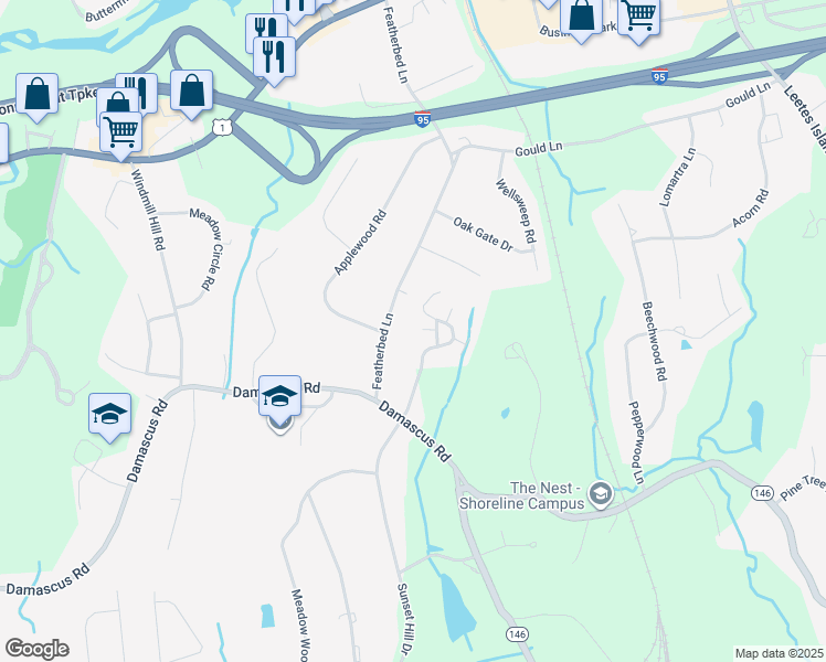 map of restaurants, bars, coffee shops, grocery stores, and more near 8 Hunting Ridge Farms Road in Branford
