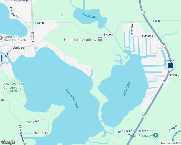 map of restaurants, bars, coffee shops, grocery stores, and more near 18 EMS B1D Lane in Pierceton