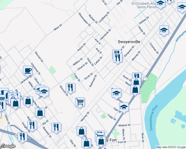map of restaurants, bars, coffee shops, grocery stores, and more near 269 Tripp Street in Kingston