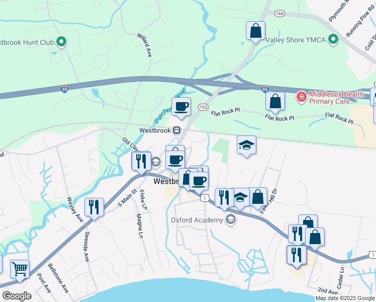 map of restaurants, bars, coffee shops, grocery stores, and more near 73 Knothe Lane in Westbrook