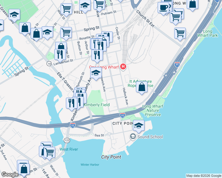 map of restaurants, bars, coffee shops, grocery stores, and more near 236 Howard Avenue in New Haven