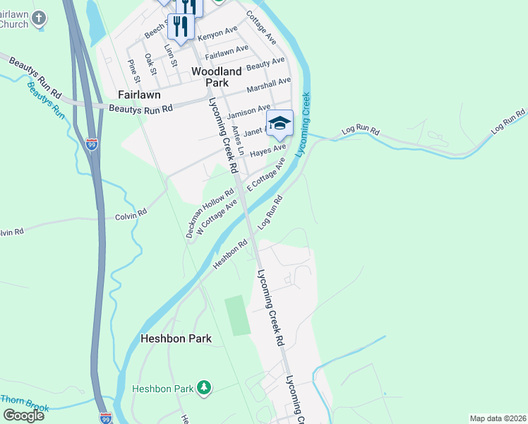 map of restaurants, bars, coffee shops, grocery stores, and more near 3002 Lycoming Creek Road in Williamsport