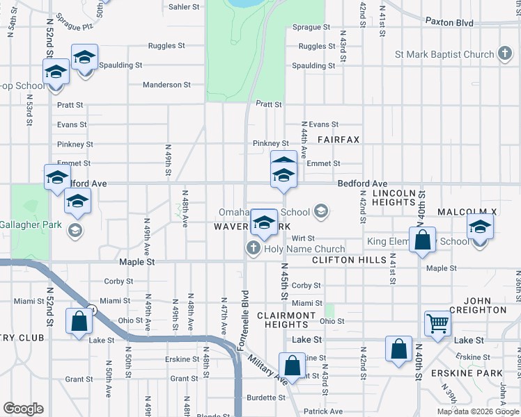 map of restaurants, bars, coffee shops, grocery stores, and more near 4535 Spencer Street in Omaha